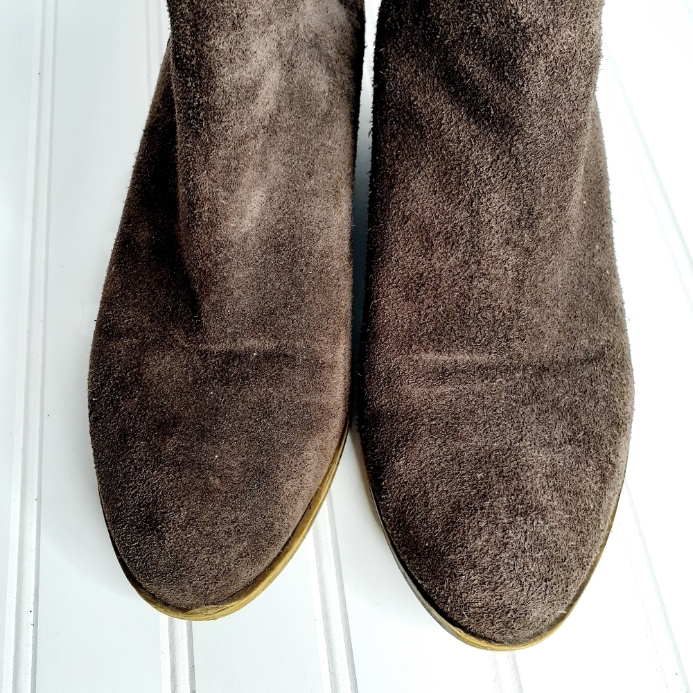Lucky Brand Benissa Brown Suede Leather Pull On Ankle Booties C305 - Picture 11 of 15